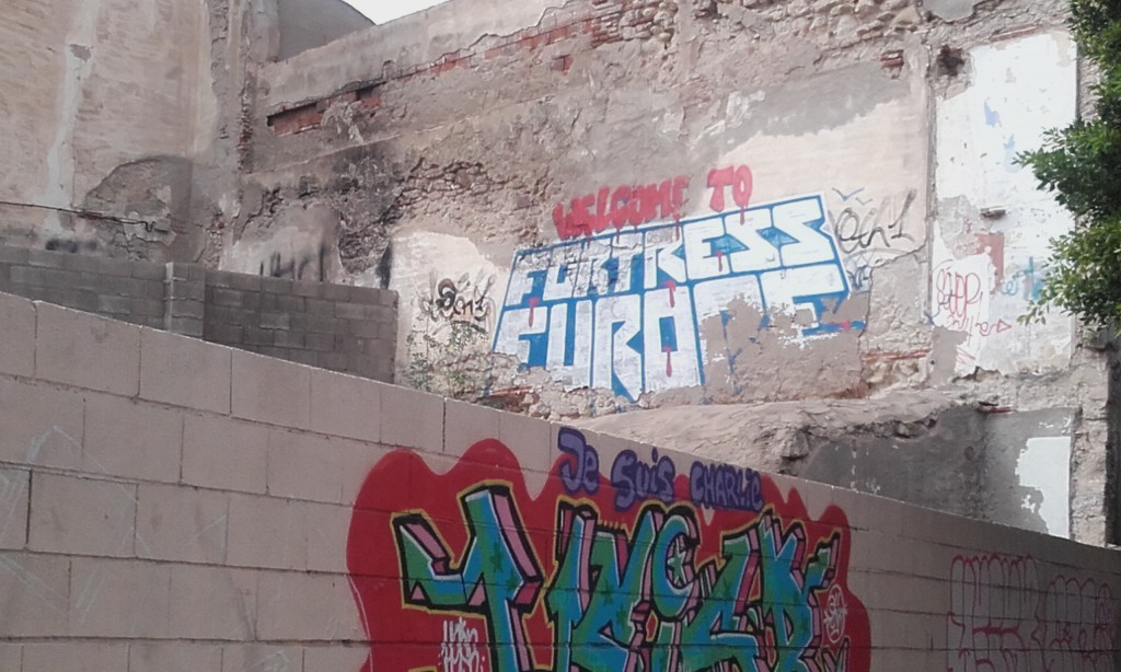 Fortress europe graffiti on wall in Melilla